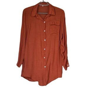 Women's Rust Button-Up Long Sleeve Tunic Top Small